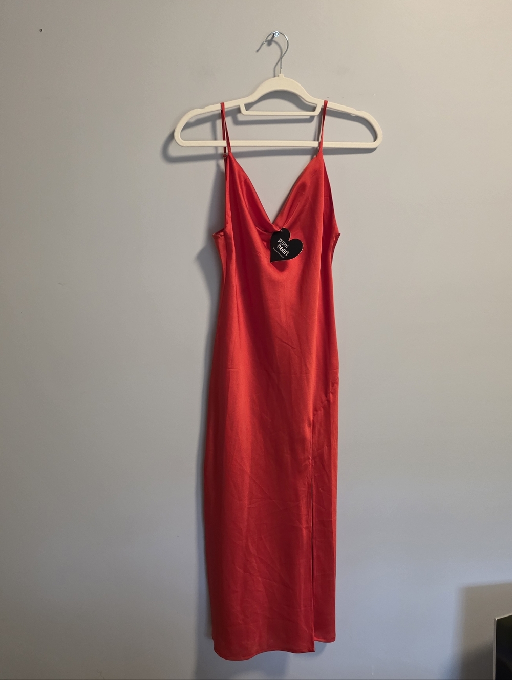NWT Paper Heart Red Satin Slip Dress with Cowl Neck And Slit